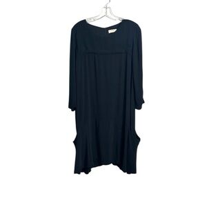 BA&SH Black 3/4 Sleeve Drapey Shark Bite Hem Pocket Dress Size 2 Lagenlook